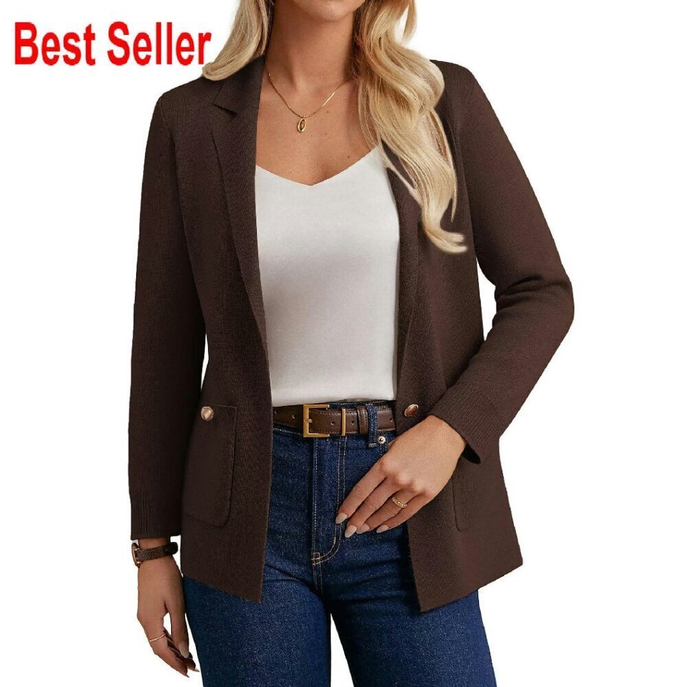 Knit Blazer Cardigan Open Front Lapel Workwear Business Casual Elegant